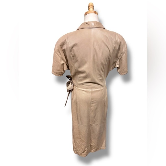 LaMatta Italian Gloveleather Buttery Soft Latte Brown Tan Wrap Shirt Dress - Picture 2 of 12
